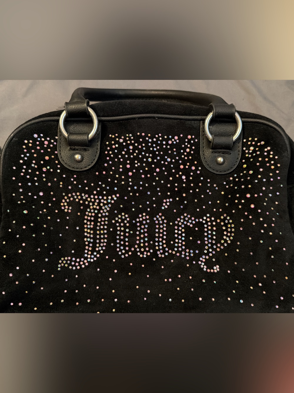 Juicy Couture Black Shoulder Bag with Iridescent Crystal Logo